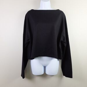 AG Adriano Goldschmied Black Drop Shoulder Slouchy Boxy Crop Sweatshirt Size S